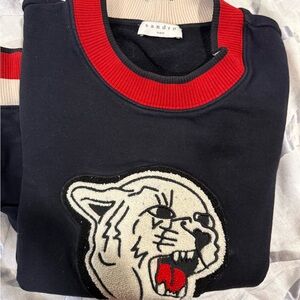 Sandro Paris Tiger Patch Sweatshirt – Black Varsity Style – Size XS